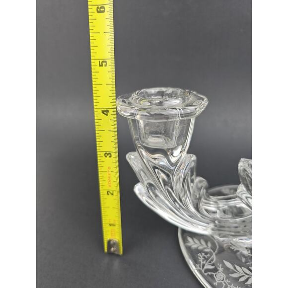 VTG Fostoria Crystal Etched Glass Meadow Rose Baroque Candelabra Candle Holder - Picture 4 of 8